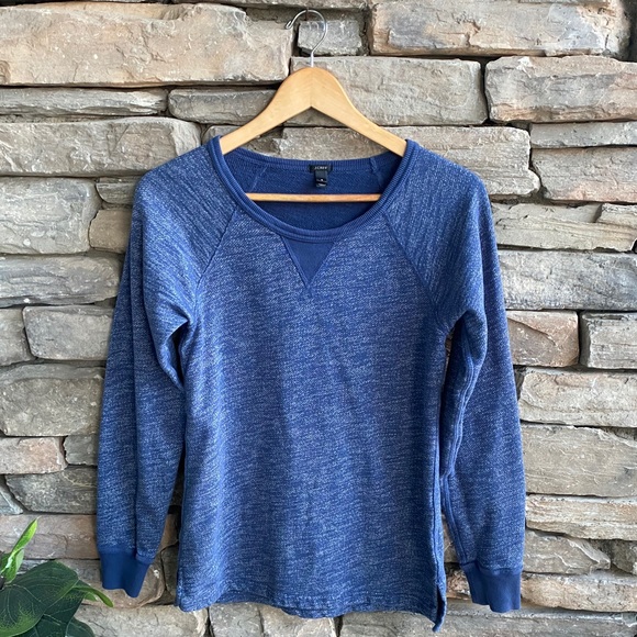 J. Crew Terry Pullover Sweatshirt Top Lightweight Vintage Terry Blue Cre… - Picture 4 of 9